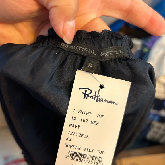 NWT BEAUTIFUL PEOPLE RUFFLE OFF SHOULDER SILK TOP - Picture 2 of 3